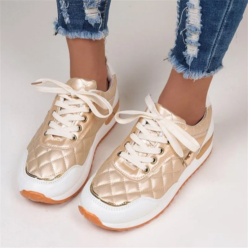 Women's Lace Up Thick Sole Flat Running Shoes