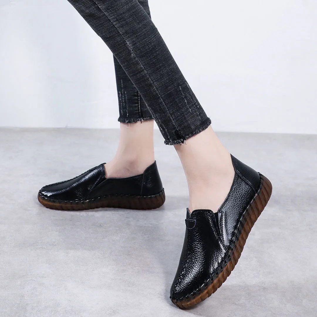 Women's Leather Spring and Autumn Soft Sole Comfortable Flat Shoes