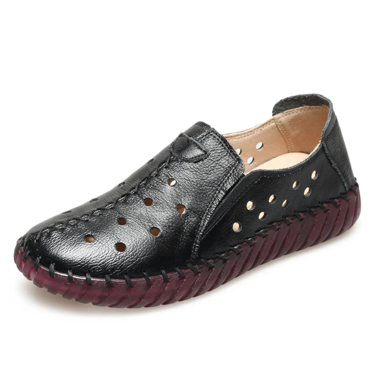 Women's Leather Spring and Autumn Soft Sole Comfortable Flat Shoes