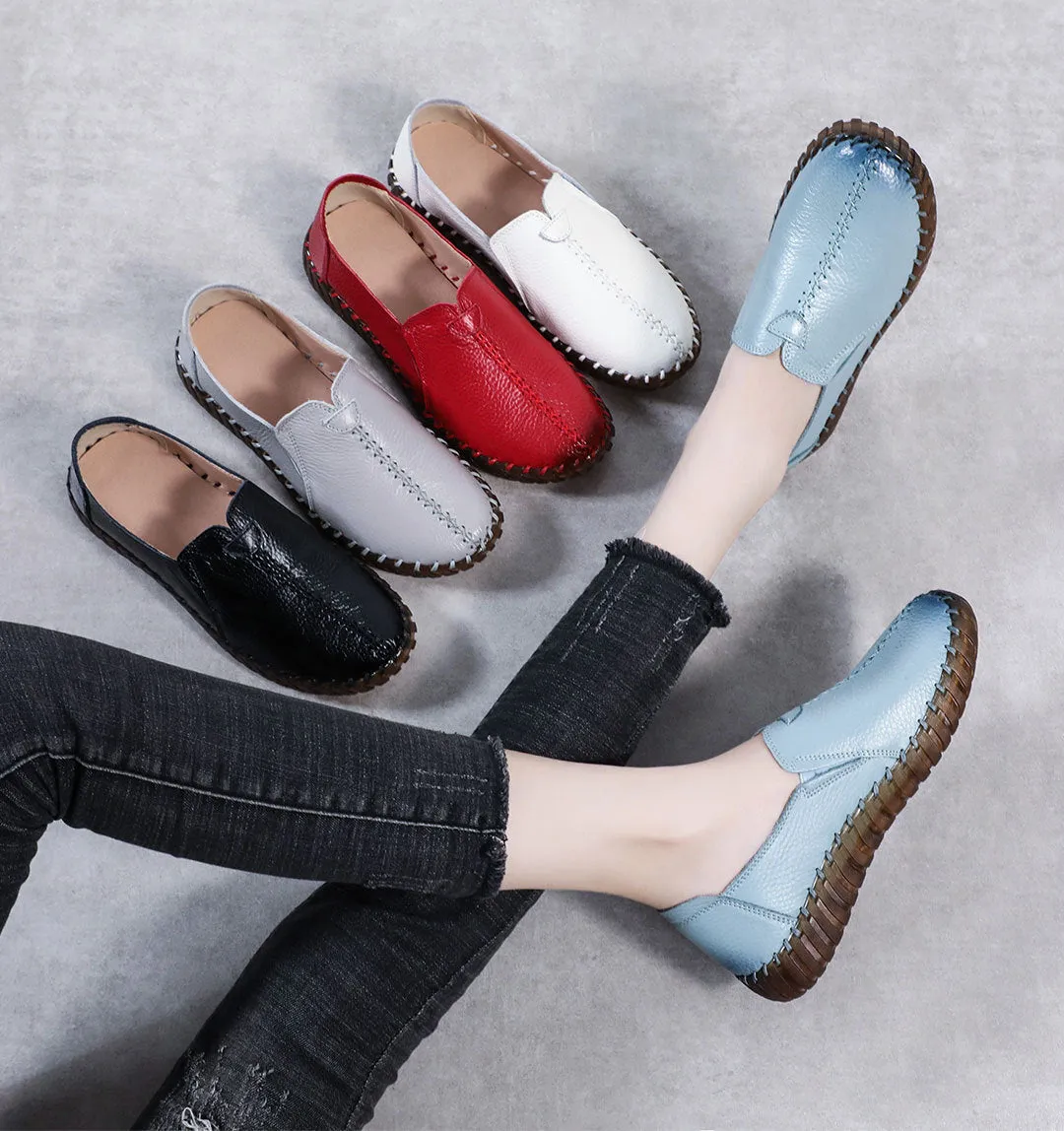 Women's Leather Spring and Autumn Soft Sole Comfortable Flat Shoes