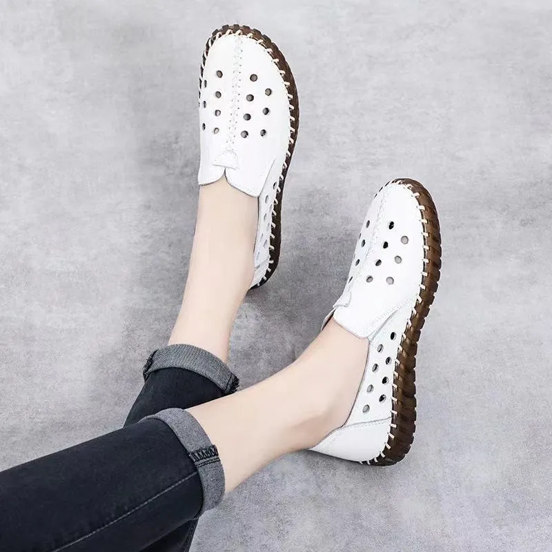 Women's Leather Spring and Autumn Soft Sole Comfortable Flat Shoes