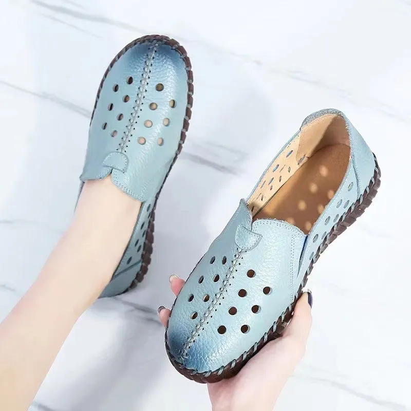 Women's Leather Spring and Autumn Soft Sole Comfortable Flat Shoes