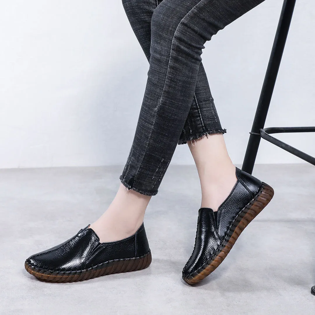 Women's Leather Spring and Autumn Soft Sole Comfortable Flat Shoes