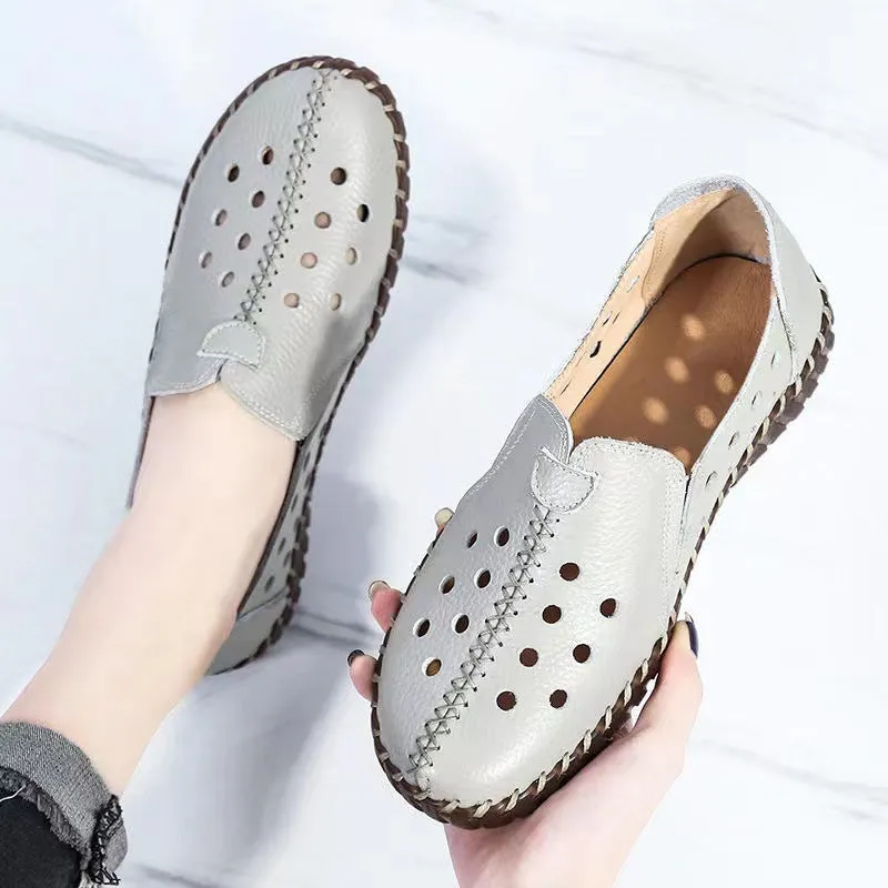 Women's Leather Spring and Autumn Soft Sole Comfortable Flat Shoes