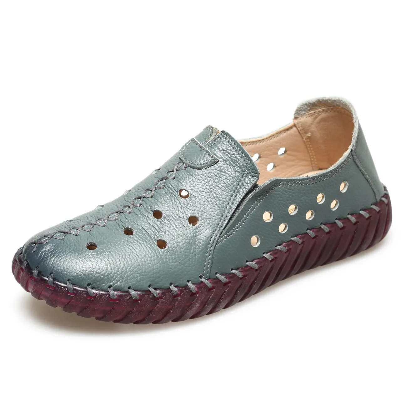 Women's Leather Spring and Autumn Soft Sole Comfortable Flat Shoes
