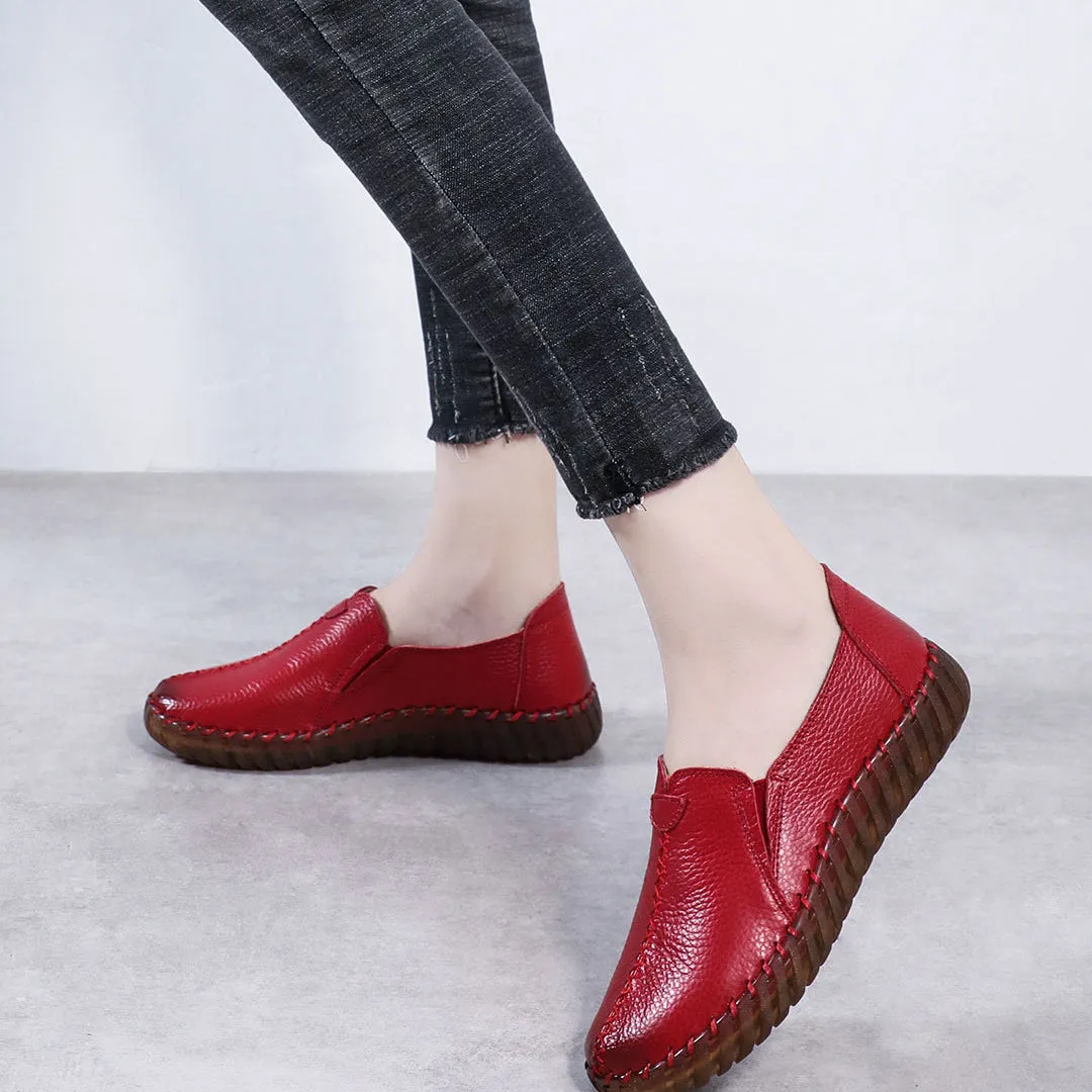 Women's Leather Spring and Autumn Soft Sole Comfortable Flat Shoes