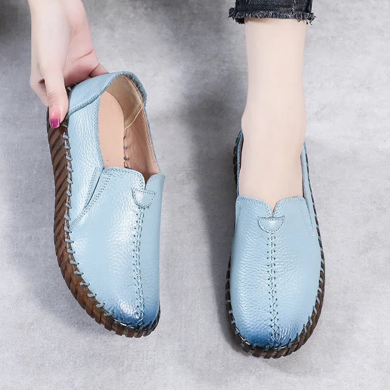 Women's Leather Spring and Autumn Soft Sole Comfortable Flat Shoes
