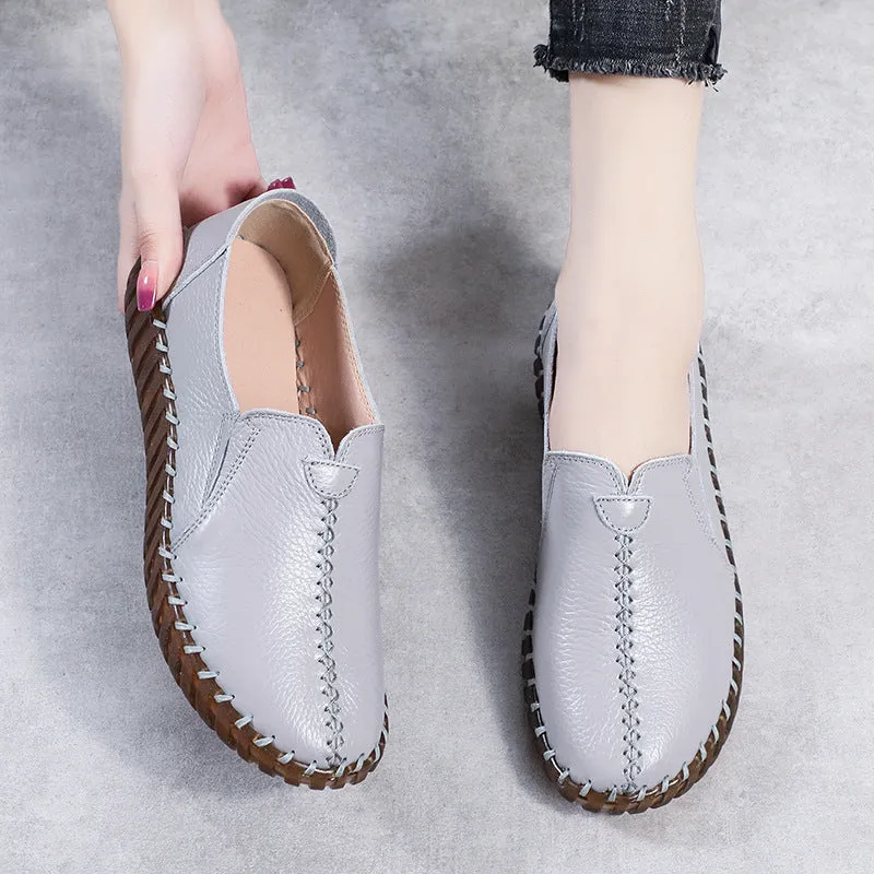 Women's Leather Spring and Autumn Soft Sole Comfortable Flat Shoes