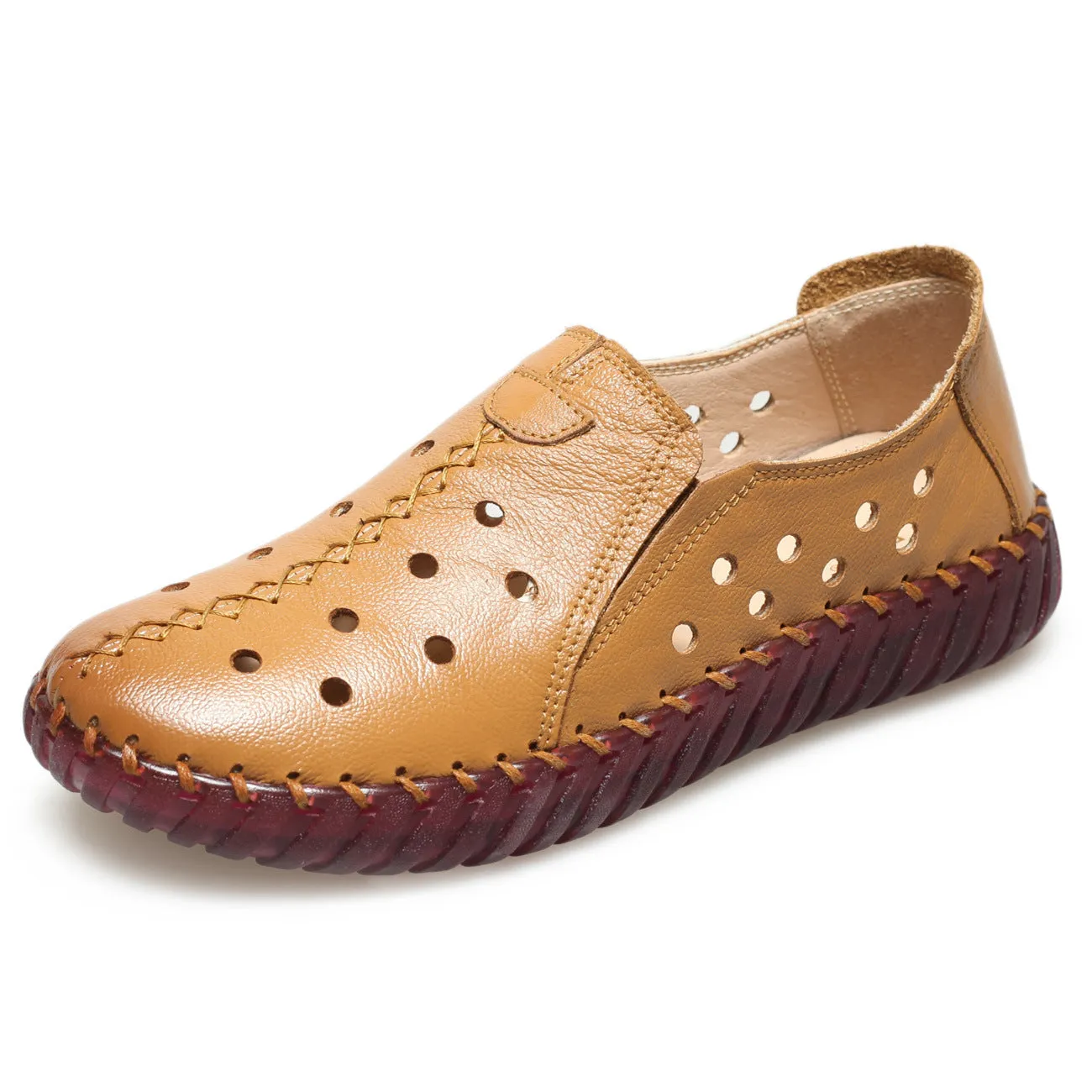 Women's Leather Spring and Autumn Soft Sole Comfortable Flat Shoes