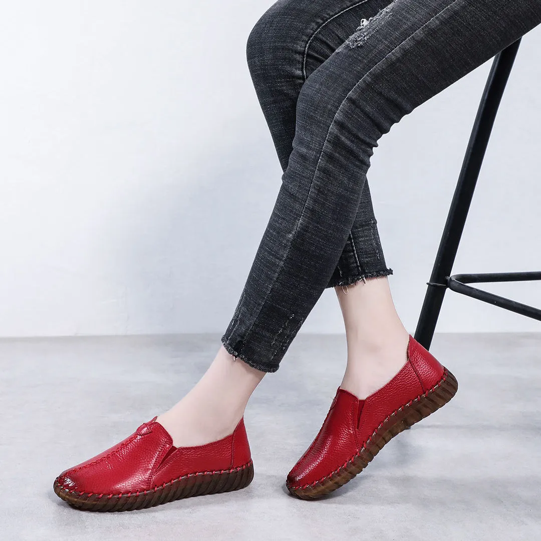Women's Leather Spring and Autumn Soft Sole Comfortable Flat Shoes