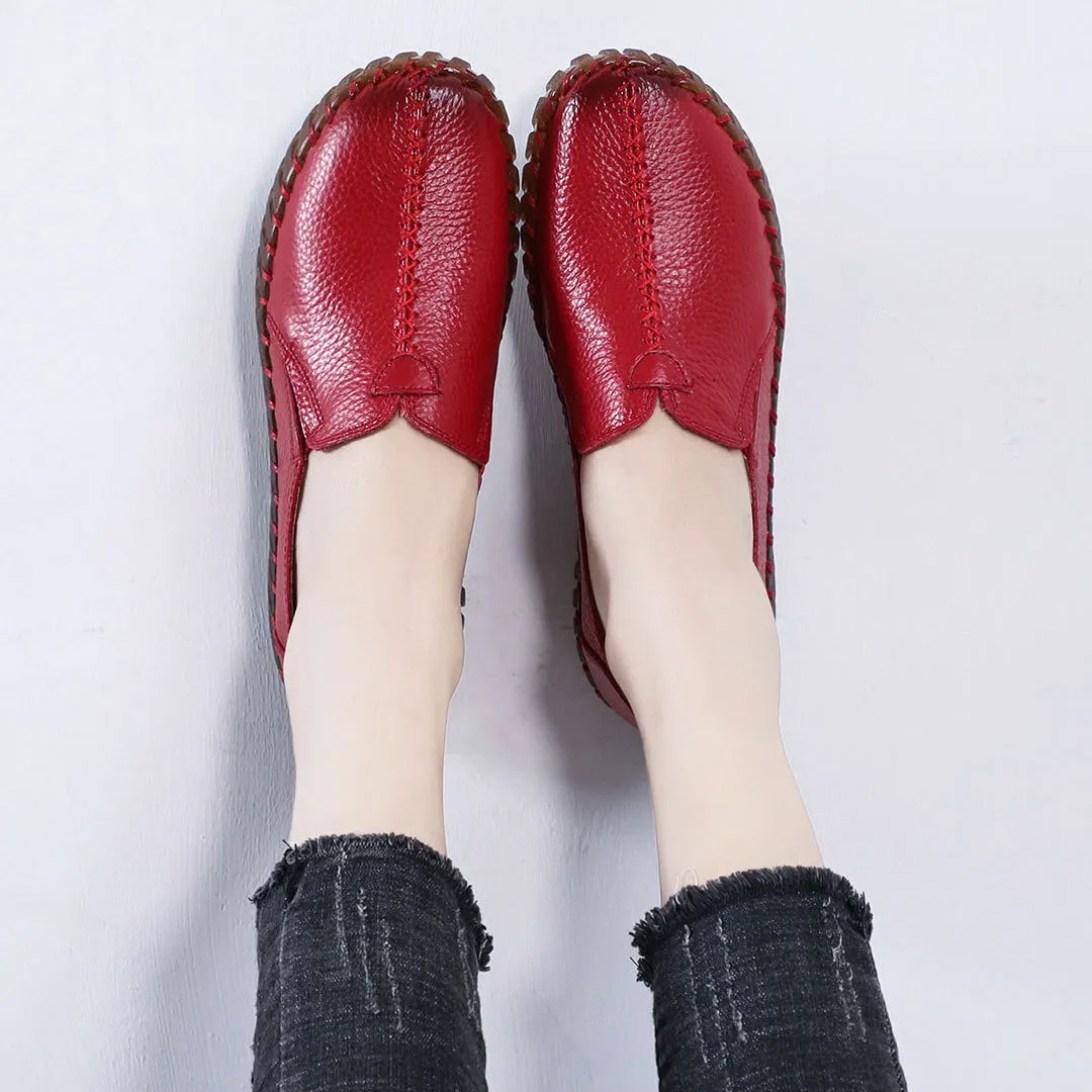 Women's Leather Spring and Autumn Soft Sole Comfortable Flat Shoes