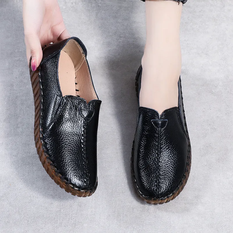 Women's Leather Spring and Autumn Soft Sole Comfortable Flat Shoes
