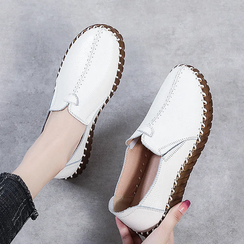 Women's Leather Spring and Autumn Soft Sole Comfortable Flat Shoes