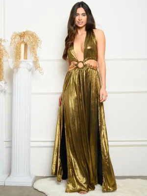 WOMEN'S METALLIC CHUNKY CHAIN MAXI DRESS