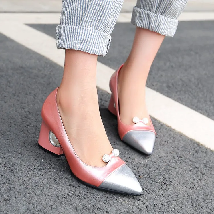 Women's Pearl High Heeled Chunky Heels Pumps