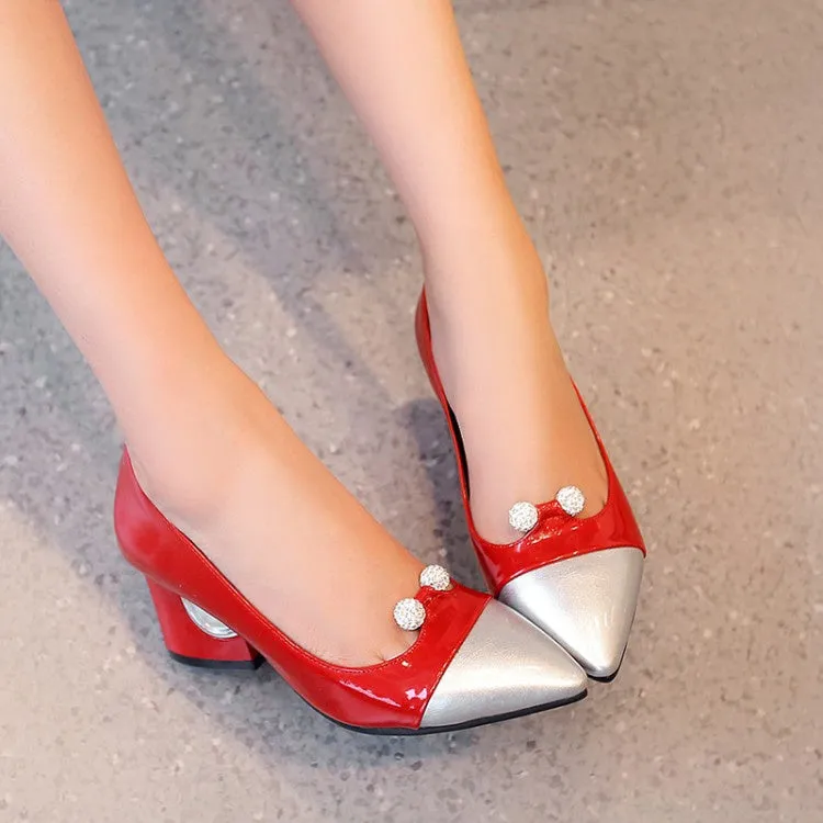 Women's Pearl High Heeled Chunky Heels Pumps
