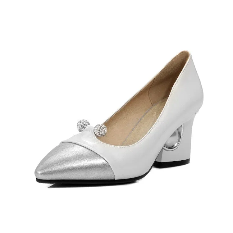 Women's Pearl High Heeled Chunky Heels Pumps