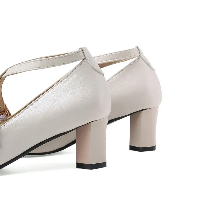 Women's Pointed Toe Buckle High Heel Chunky Pumps