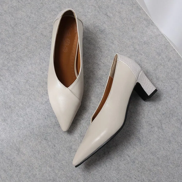 Women's Pointed Toe High Heel Chunky Pumps