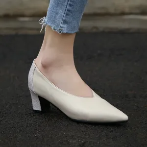 Women's Pointed Toe High Heel Chunky Pumps