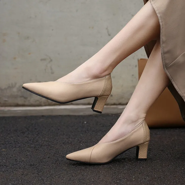 Women's Pointed Toe High Heel Chunky Pumps
