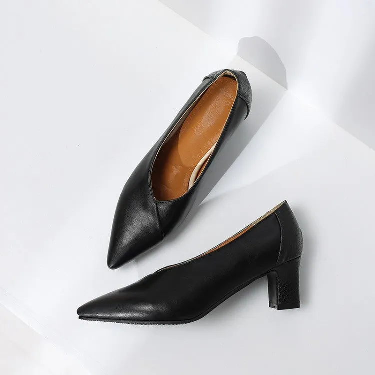 Women's Pointed Toe High Heel Chunky Pumps