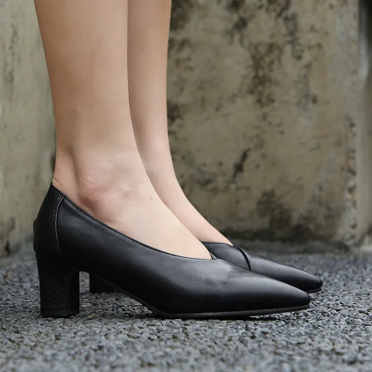 Women's Pointed Toe High Heel Chunky Pumps