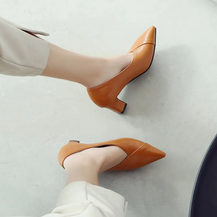 Women's Pointed Toe High Heel Chunky Pumps