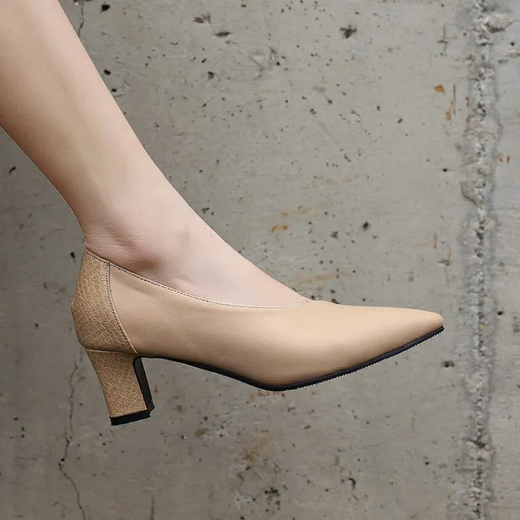 Women's Pointed Toe High Heel Chunky Pumps