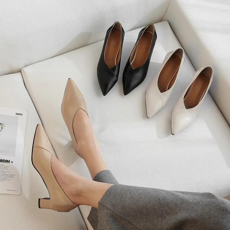 Women's Pointed Toe High Heel Chunky Pumps