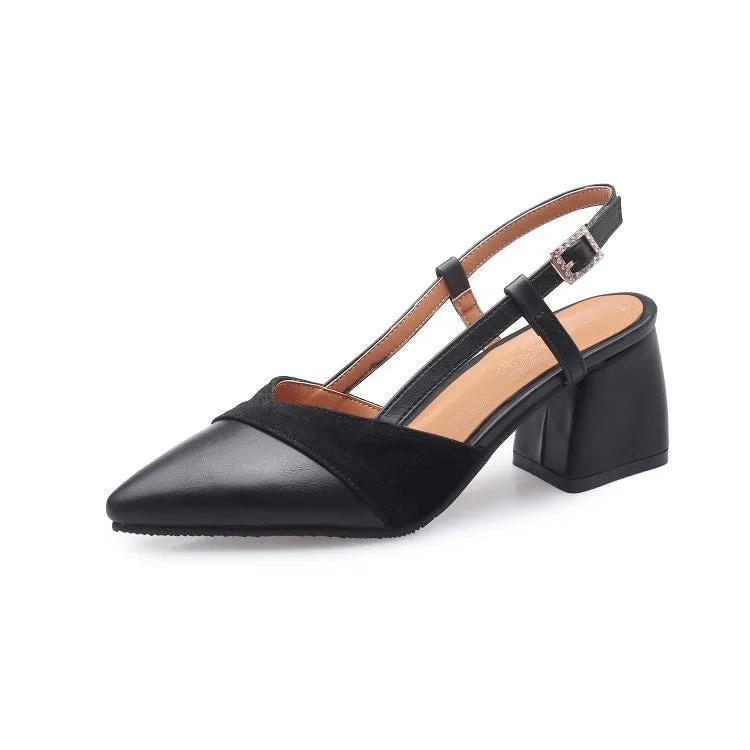 Women's Pointed Toe Slingbacks Buckle High Heel Chunky Sandals