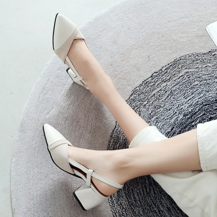 Women's Pointed Toe Slingbacks Buckle High Heel Chunky Sandals