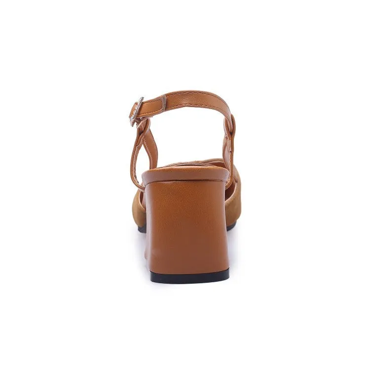 Women's Pointed Toe Slingbacks Buckle High Heel Chunky Sandals