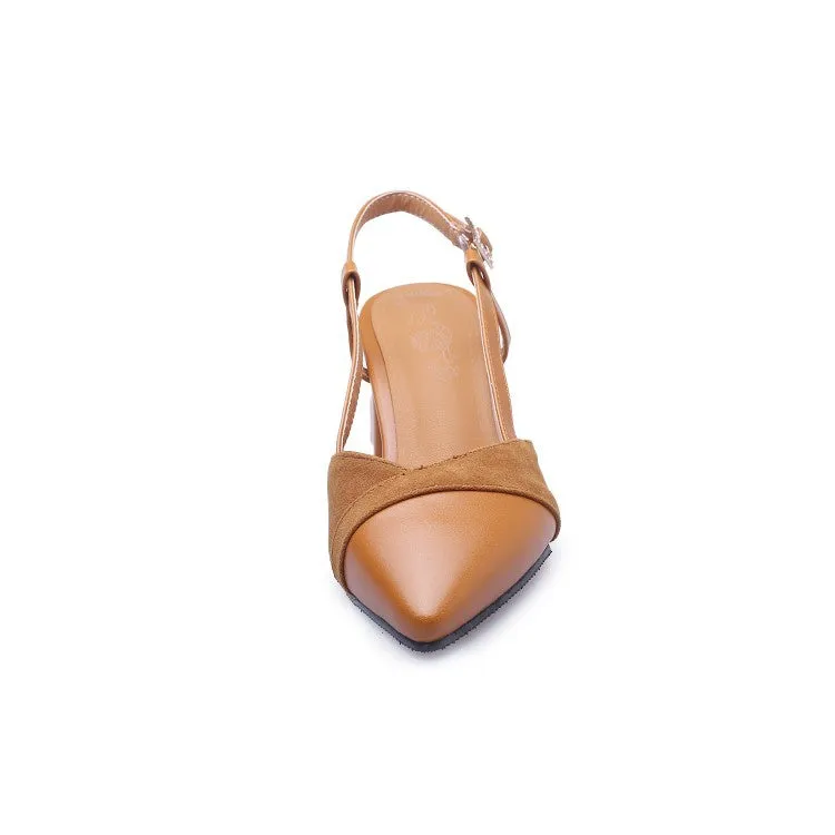 Women's Pointed Toe Slingbacks Buckle High Heel Chunky Sandals