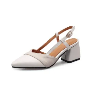 Women's Pointed Toe Slingbacks Buckle High Heel Chunky Sandals