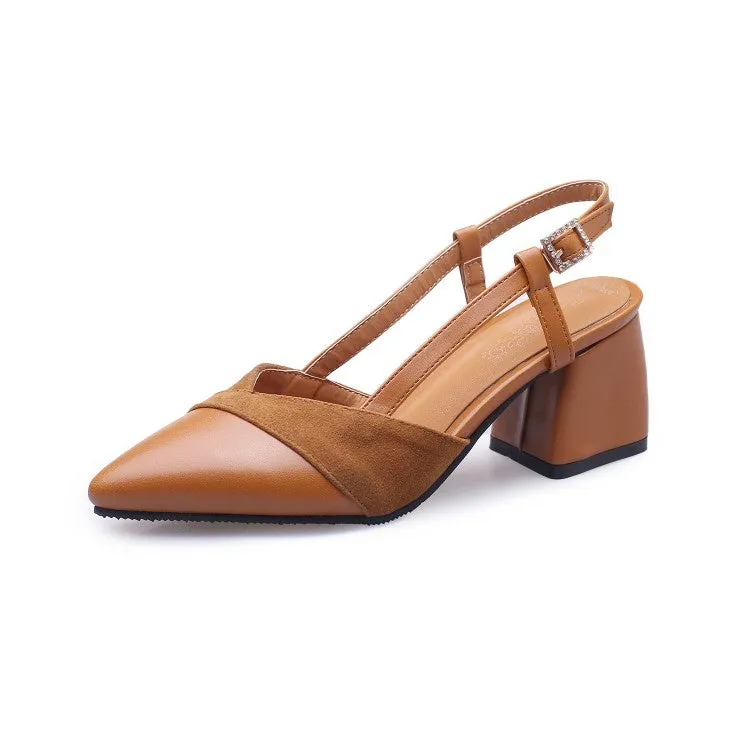 Women's Pointed Toe Slingbacks Buckle High Heel Chunky Sandals