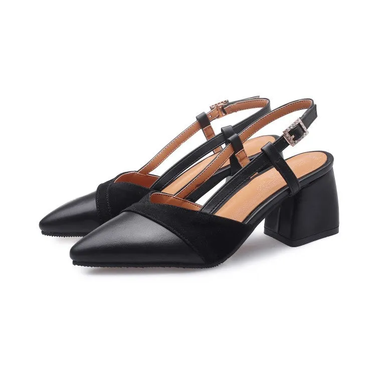 Women's Pointed Toe Slingbacks Buckle High Heel Chunky Sandals