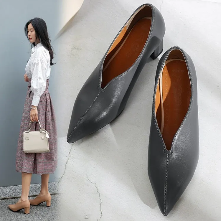 Women's Pu Leather High Heel Chunky Pumps