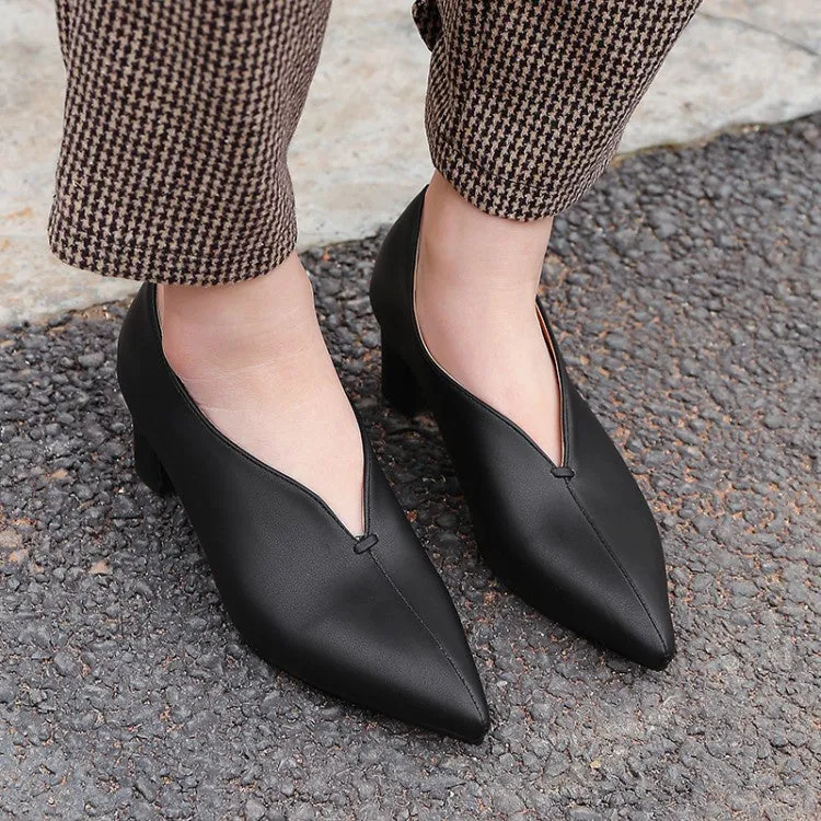 Women's Pu Leather High Heel Chunky Pumps