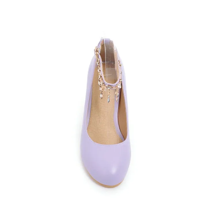 Women's Rhinestone Ankle Strap Pumps Chunky Heeled Shoes