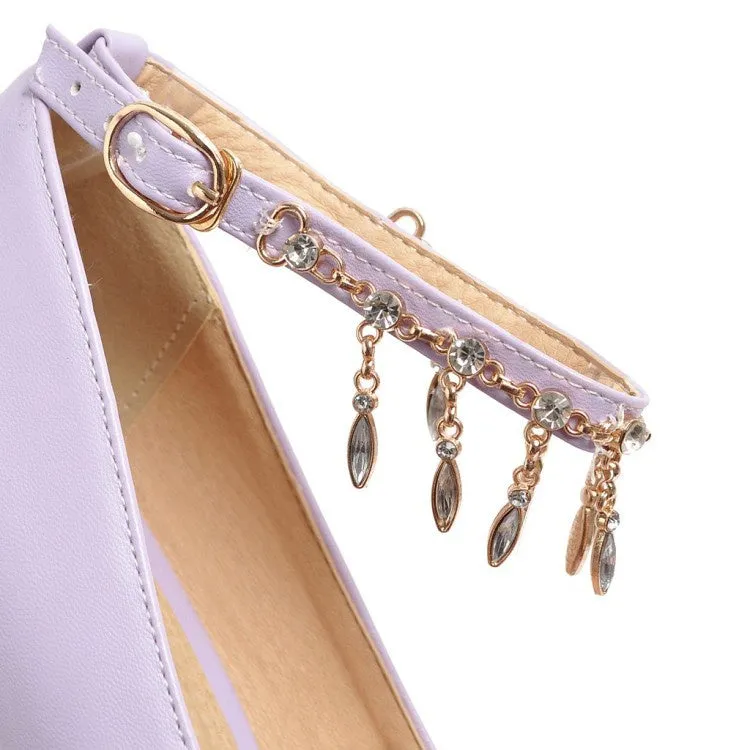Women's Rhinestone Ankle Strap Pumps Chunky Heeled Shoes