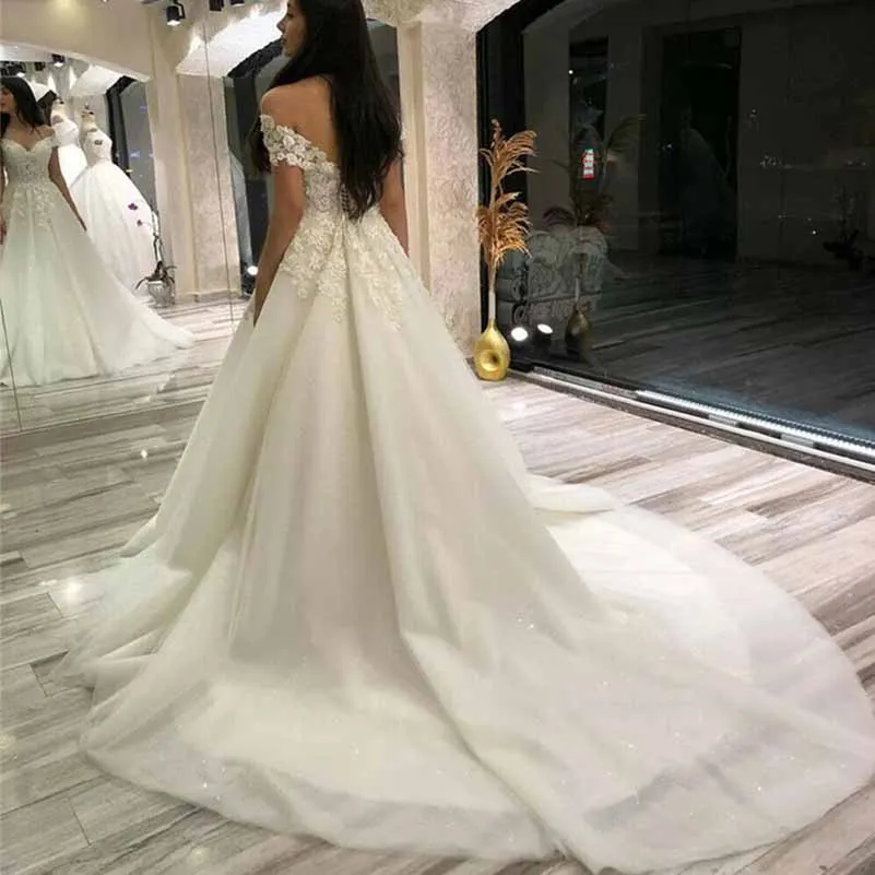 Women's Short Sleeve Lace Wedding Dresses Bridal Gown