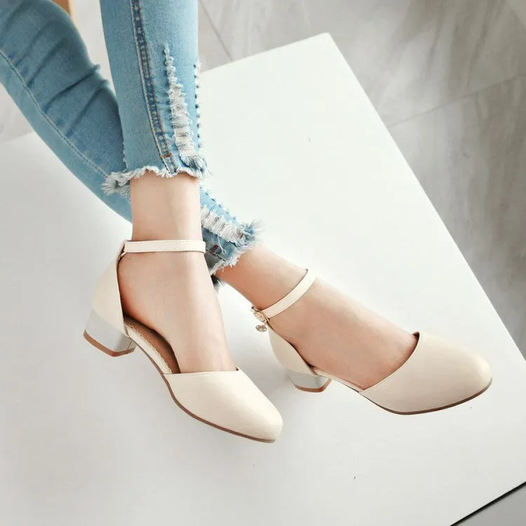 Women's Solid Color Round Toe Block Heel Low Heels Sandals