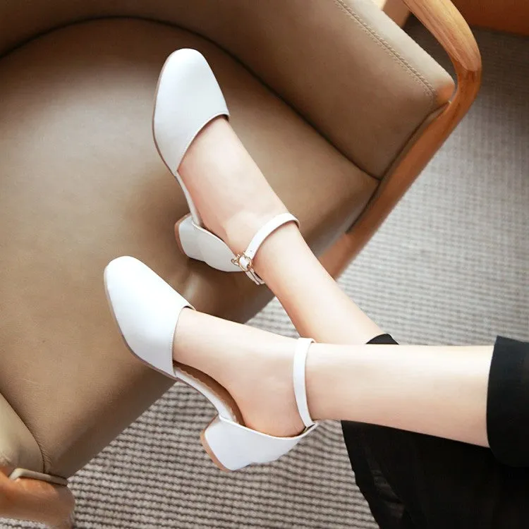 Women's Solid Color Round Toe Block Heel Low Heels Sandals