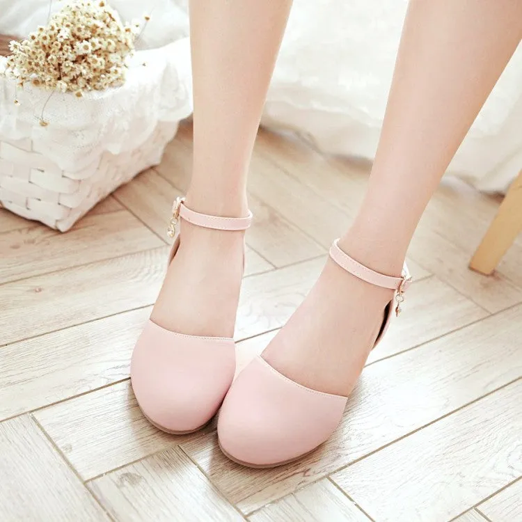 Women's Solid Color Round Toe Block Heel Low Heels Sandals