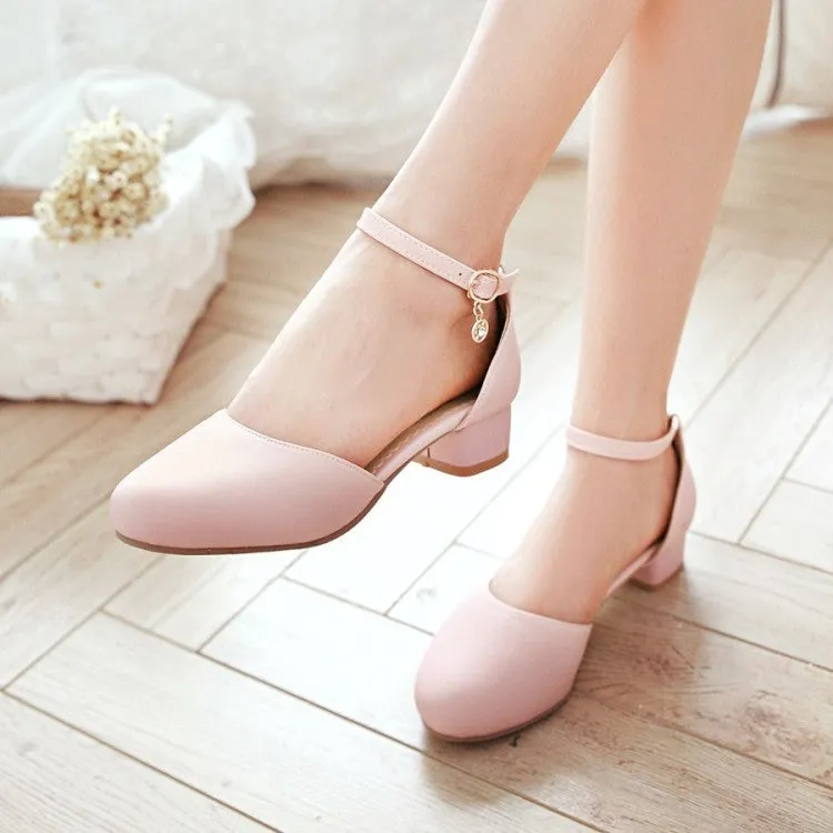 Women's Solid Color Round Toe Block Heel Low Heels Sandals