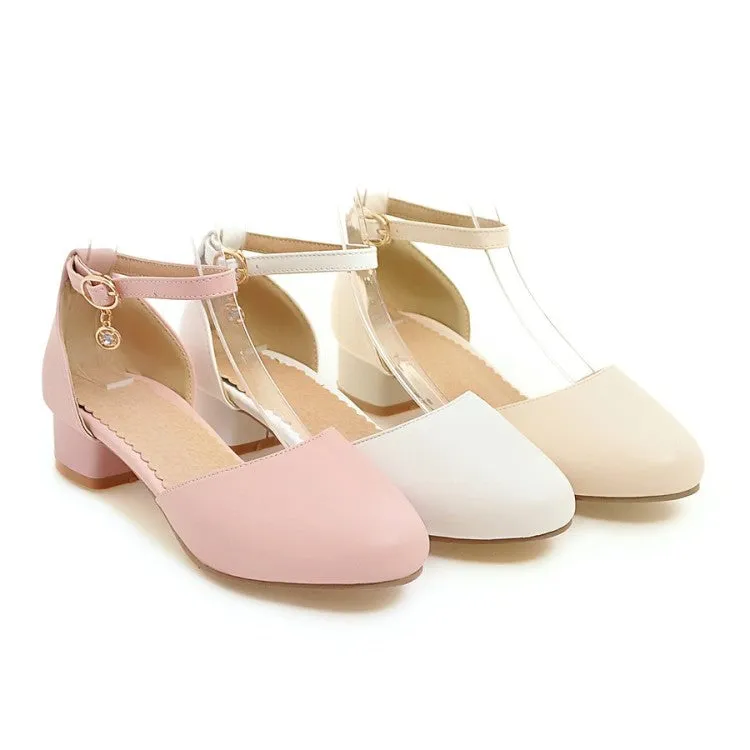 Women's Solid Color Round Toe Block Heel Low Heels Sandals