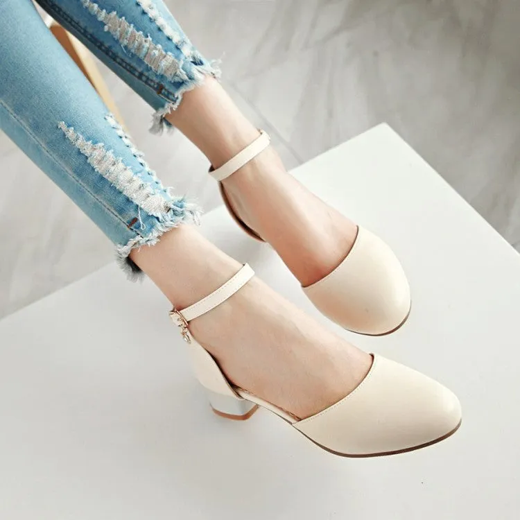 Women's Solid Color Round Toe Block Heel Low Heels Sandals