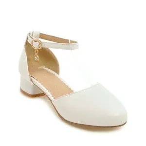Women's Solid Color Round Toe Block Heel Low Heels Sandals
