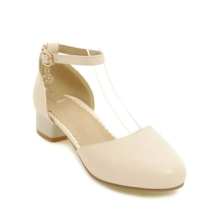 Women's Solid Color Round Toe Block Heel Low Heels Sandals